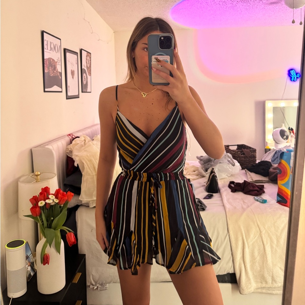Blue Rain Multicolor Striped Romper